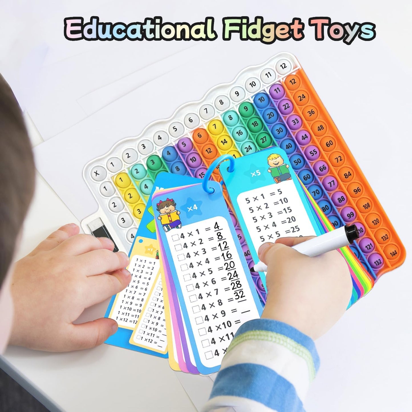 Multiplication Flash Cards + Pop Fidget Multiplication Chart, Times Table Educational Flashcard 3rd Grade, 4th, 5th, 6th Grade
