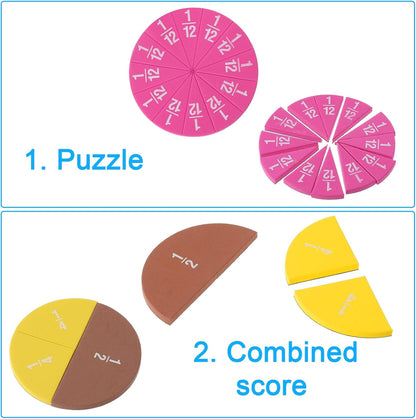 51 pcs Magnetic Fraction Tiles Circles, Fraction Tiles Playbook Math Manipulatives Kit for Classroom and Homeschool Educational