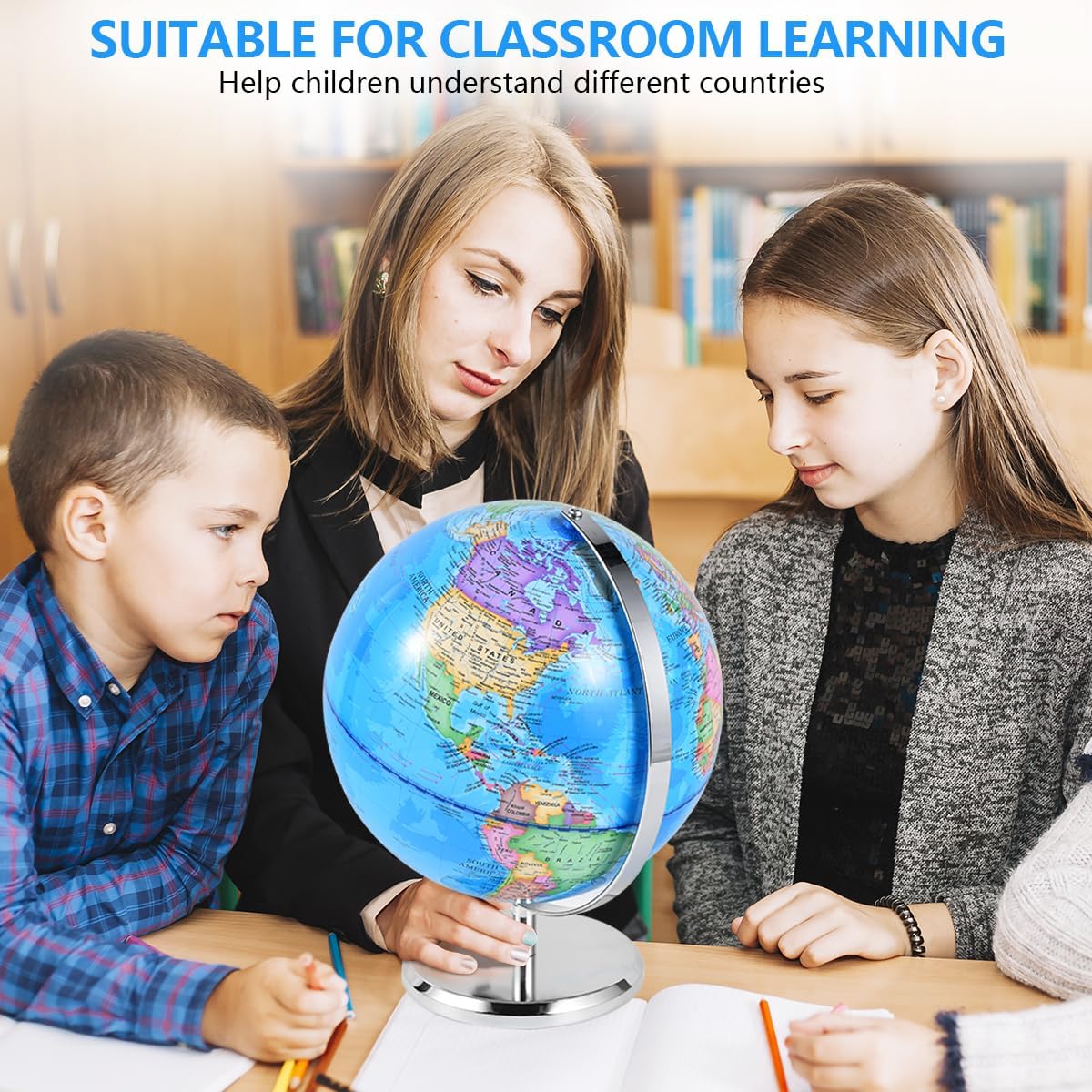 KISEER 6 Inch World Globe Rotating Earth Spinning Globe with Heavy Metal Stand for Kids Geography Classroom Education or Office Home Decorations
