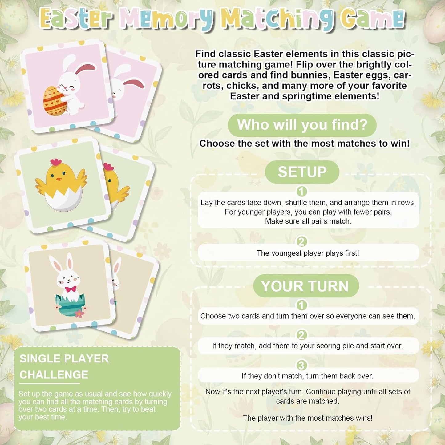 Tinlade 46 Pcs Easter Memory Matching Game with Metal Tin Religious Bunny Egg Card Concentration Memory Games Card for Easter Basket Stuffers Party Family Games Spring Carnival Prizes