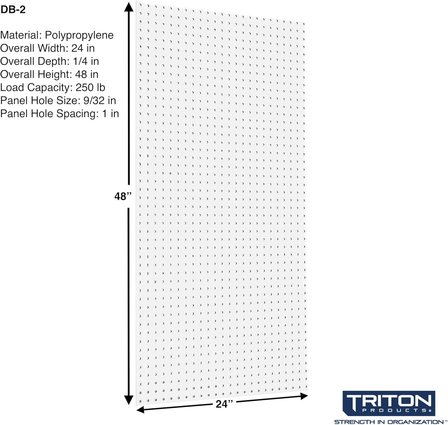 Triton Products Heavy Duty Poly Pegboards - Set of 2 DuraBoard Wall Panels, Each 22" x 18" x 1/4" with 1/4" Holes for Home, Office, Garage, Storage and Organization (White)