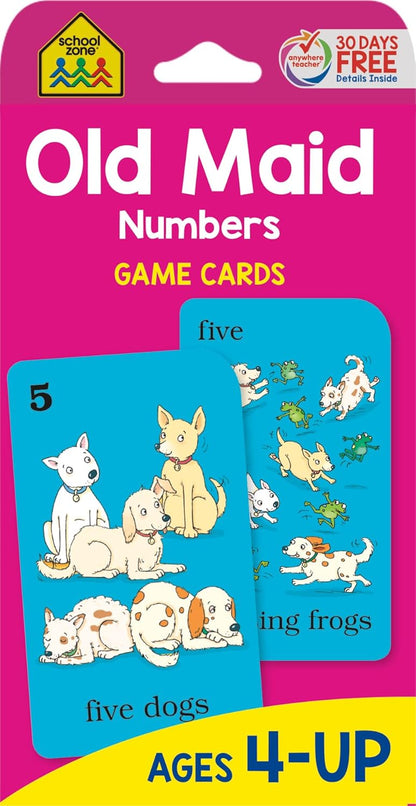 School Zone Old Maid Numbers Game Cards: 56 Cards, Preschool, Kindergarten, 1st Grade, Card Game, Numbers 1-12, Early Math, Animals, Counting, Matching, Pairing, Ages 4+