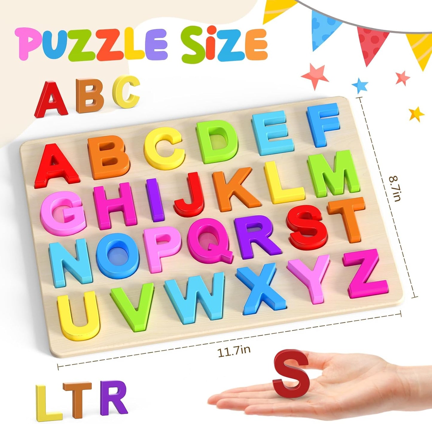 Zeoddler Alphabet Puzzles, ABC Preschool Learning Toys, Wooden Toys for Toddlers, Alphabet Shape Puzzles for Kids, Gift for Girls Boys