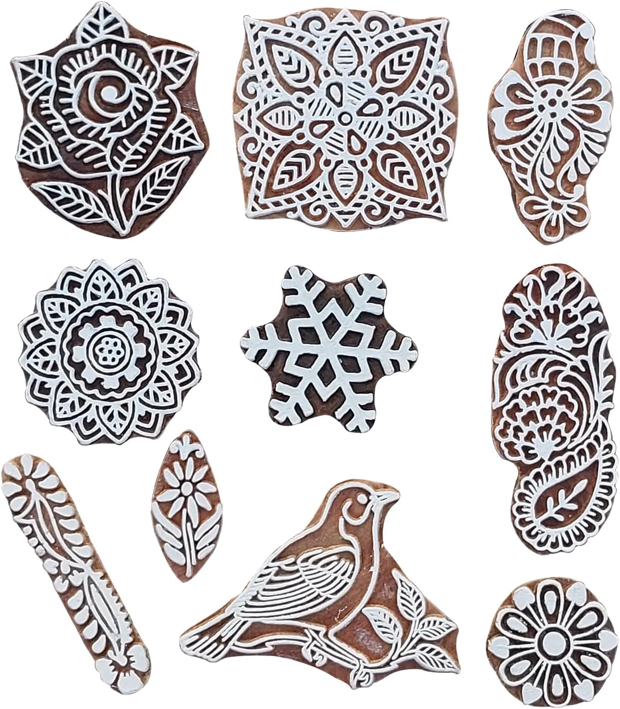 Royal Kraft Assorted Wooden Block Printing Stamps (Set of 10) Bulk01_10