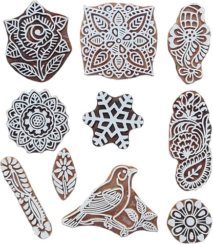 Royal Kraft Assorted Wooden Block Printing Stamps (Set of 10) Bulk01_10