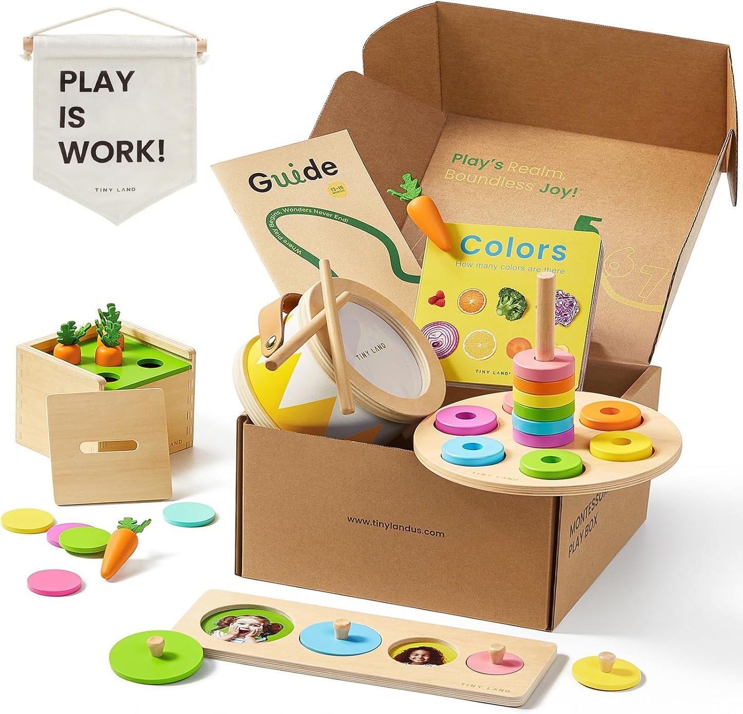 Tiny Land Montessori Baby Toy Set 0-3 Months Newborn Development Sensory Play Kit - 5-in-1 Mirror, Black & White Card Set, Rolling Bell, Play Mat, and Bed Wrap