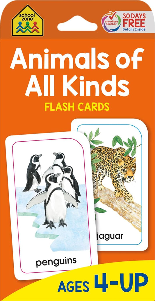 School Zone Animals of All Kinds Flash Cards: 56 Cards, Preschool, Kindergarten, Animal Names & Classes, Animal Facts, Word-Picture Recognition, Ages 4+