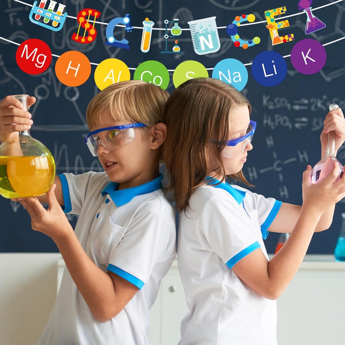 Whaline 5Pcs Science Banners Back to School We Love Science Garland Hanging Ornaments Scientific Chemistry Lab Party Decoration Set for School Classroom Home Scientist Birthday Party Decor Supplies
