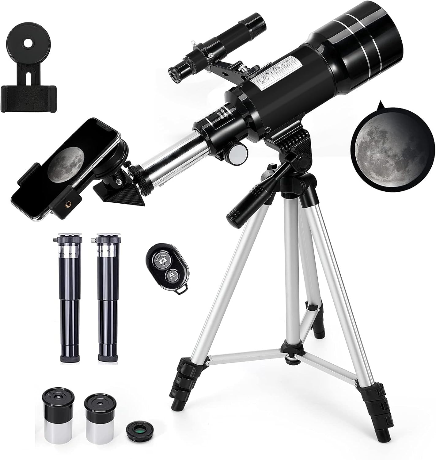 Telescope for Kids & Adults, 70mm Aperture 300mm Telescopes for Astronomy Beginners, 15X-150X Magnification Portable Refractor Telescope with Adjustable Tripod, Phone Adapter