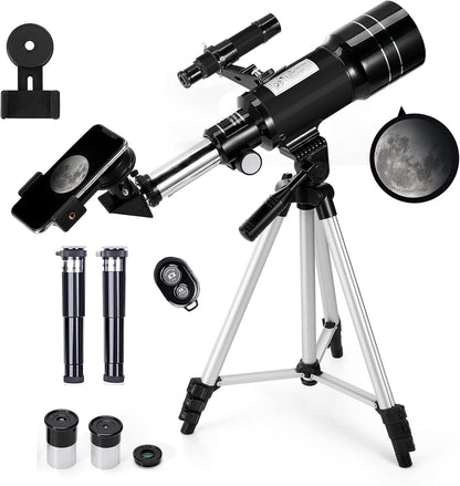 Telescope for Kids & Adults, 70mm Aperture 300mm Telescopes for Astronomy Beginners, 15X-150X Magnification Portable Refractor Telescope with Adjustable Tripod, Phone Adapter