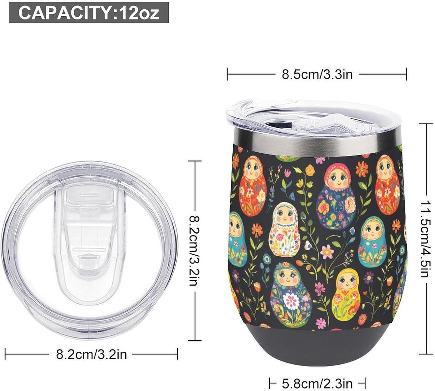 Russian Nesting Dolls Flowers Insulated Cups & Mugs 12 Oz Double-Wall Coffee Cup with Lids Drinks Tumbler for Women Men