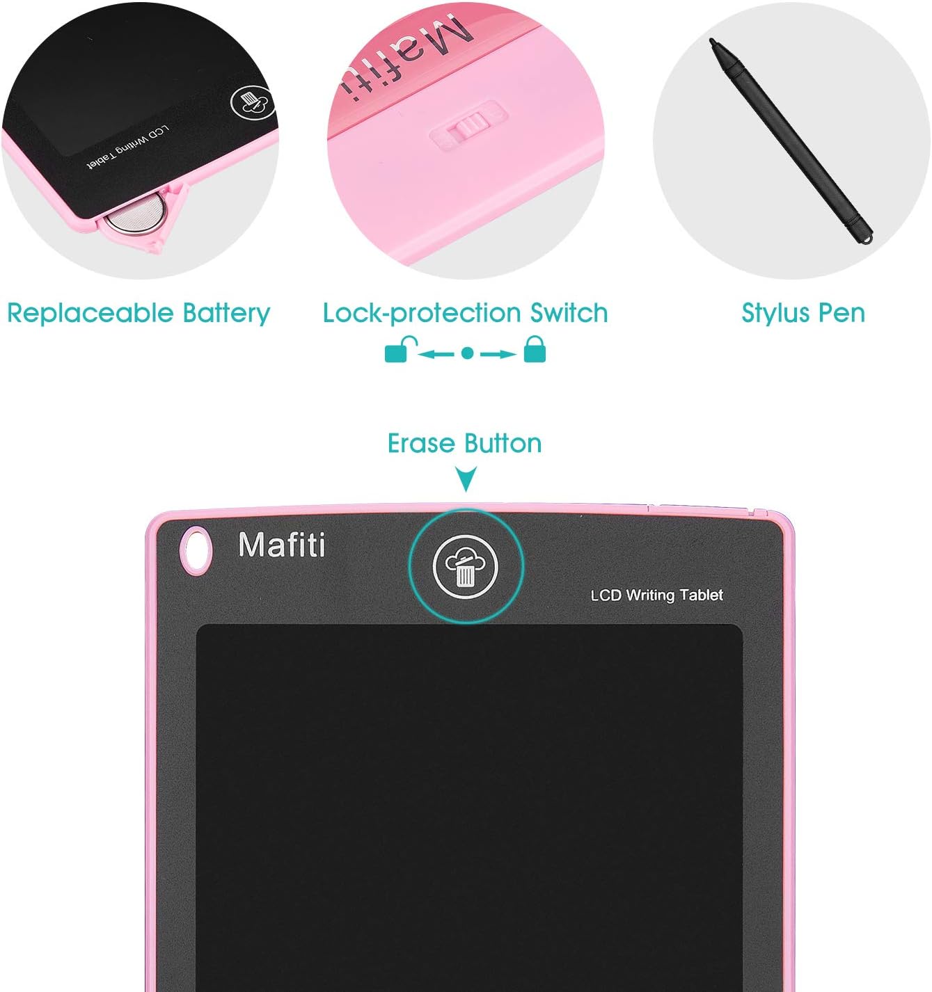 Mafiti LCD Writing Tablet 8.5 Inch Electronic Writing Drawing Pad Portable Doodle Board Gifts for Kids Office Memo Home Whiteboard Black