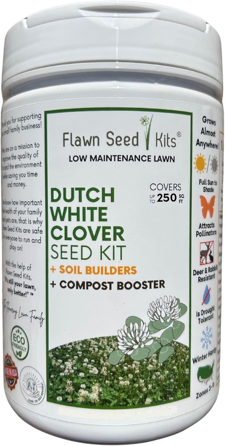 Lawn Seed Kits Dutch White Clover Seed Kit, Easy Spread Shakers, Low Maintenance Lawn, Alternative Ground Cover, Covers up to 250 Sqft