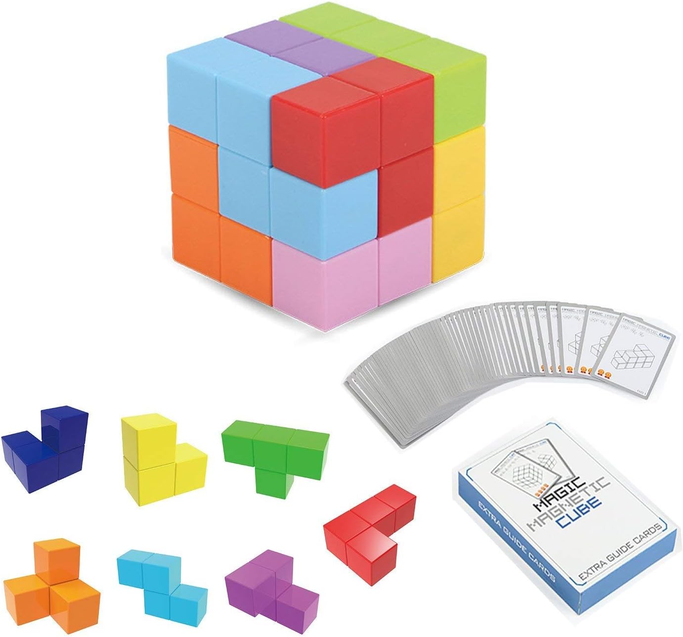 Magnetic Soma Cube Block- Children's Educational Toys Magnetic Tiles for Kids Stress Relief Toy Puzzle Cubes to Develops Intelligence, Ideal for Birthday Gifts (Crystal)