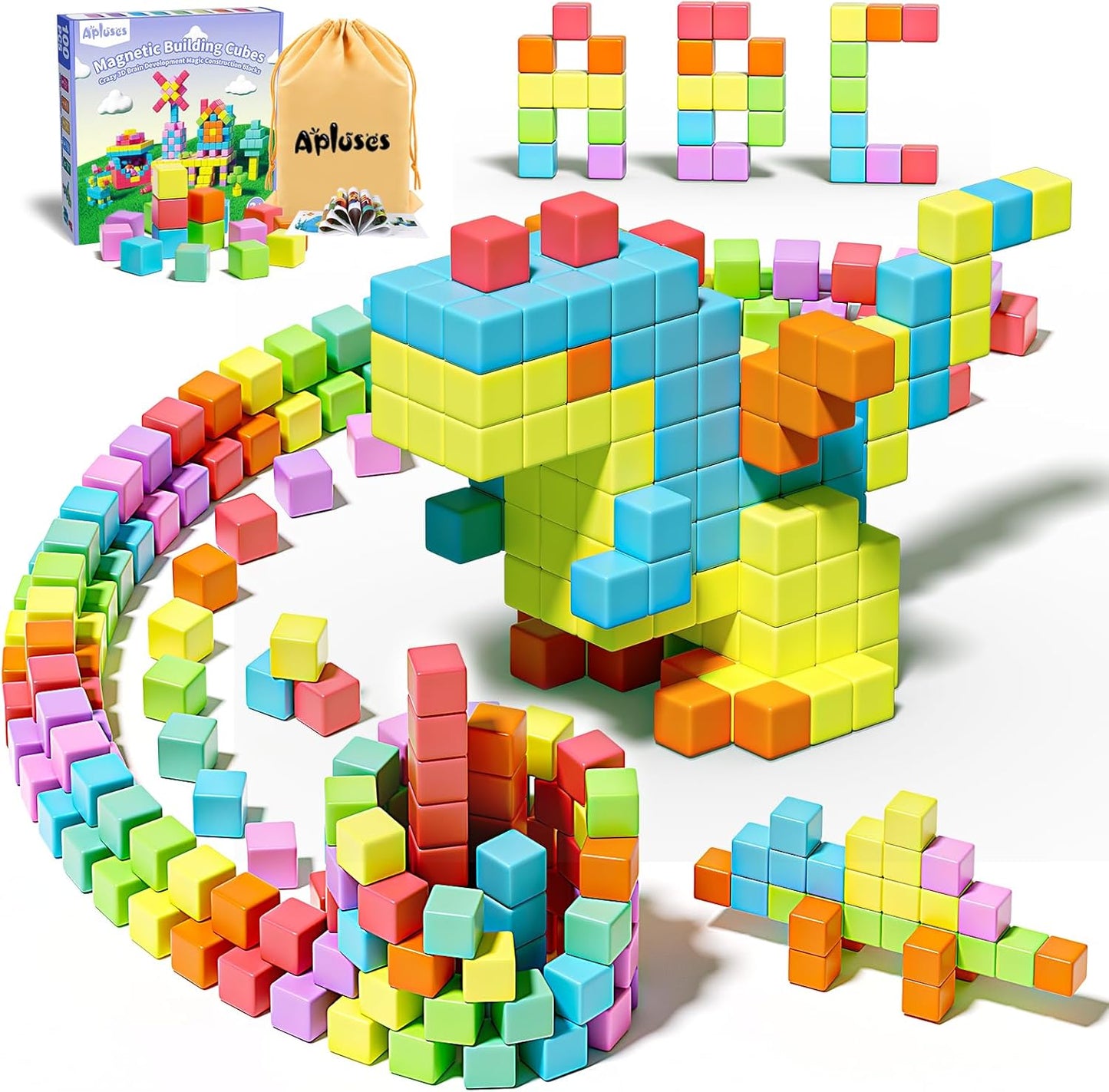 Apluses 45PCS Magnetic Blocks - Transparent Magnet Cubes, Toddler Building Blocks, Sensory Autism Gifts for Kids Ages 3+, Preschool Travel Toys for 3-5 Year Old Boys and Girls