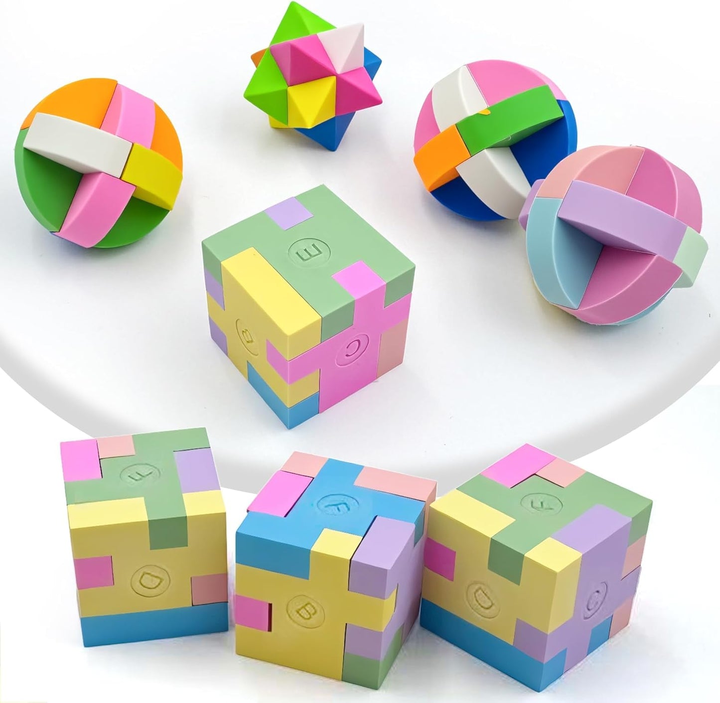 PROLOSO 15 Pcs Puzzle Cube Pencil Erasers Kids Party Favors Classroom Student Prizes Brain Teasers