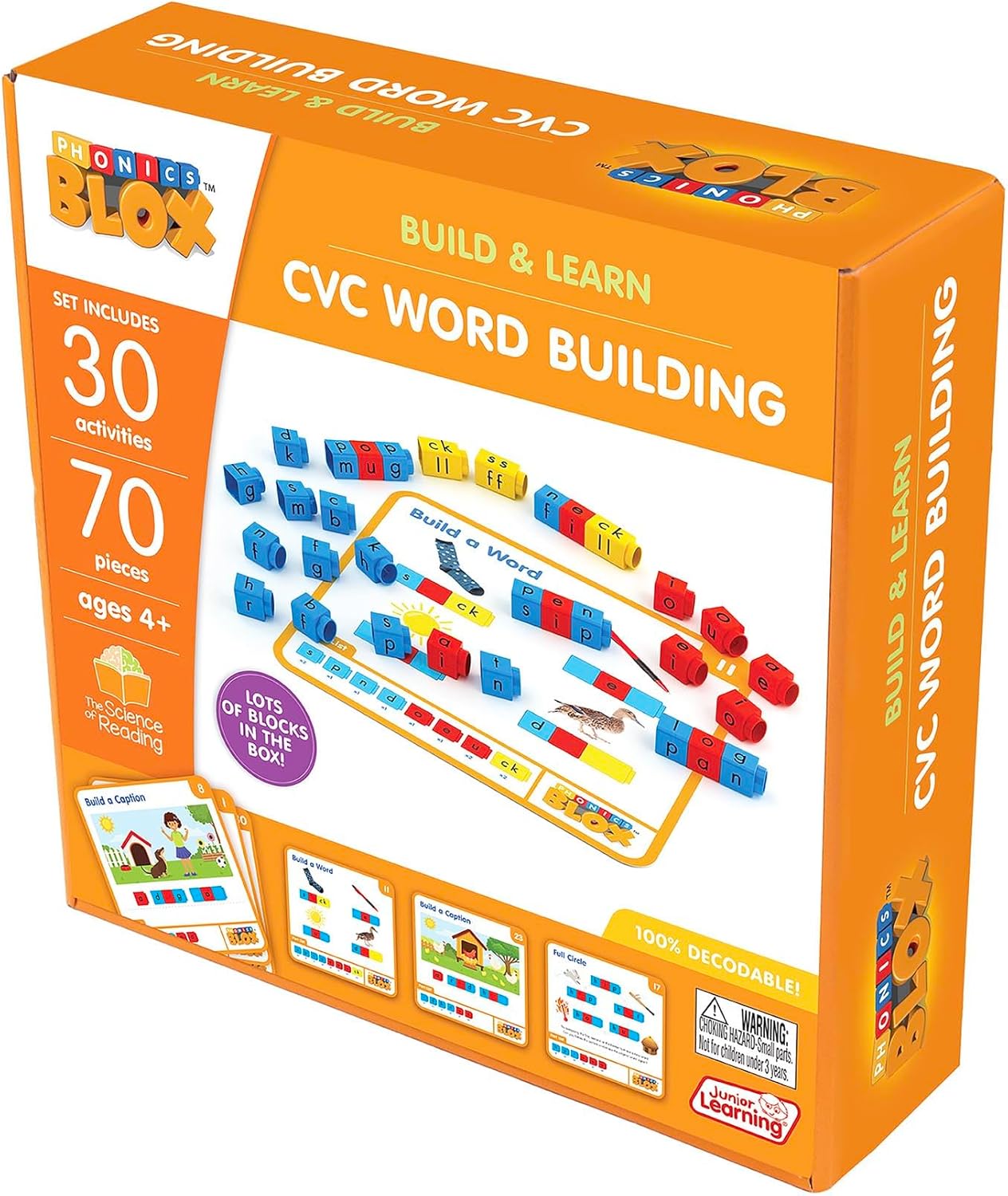 Junior Learning: Rainbow Phonics Blox: CVC Word Building - Phase 2-30 Activity Cards, Color Coded Blocks, Learning, Reading Development, Kids 4+