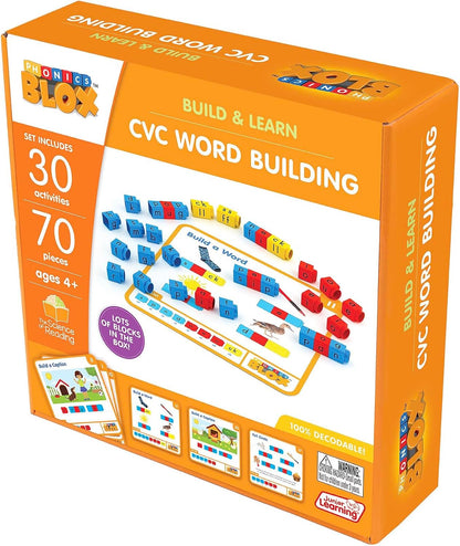 Junior Learning: Rainbow Phonics Blox: CVC Word Building - Phase 2-30 Activity Cards, Color Coded Blocks, Learning, Reading Development, Kids 4+
