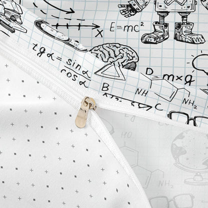 Feelyou Cute Robot Bedding Set for Girls Boys Children Math Chemistry Subject Comforter Cover Black White Grid Plaid Duvet Cover Room Decor Physical Formula Bedspread Cover Full Size 3Pcs