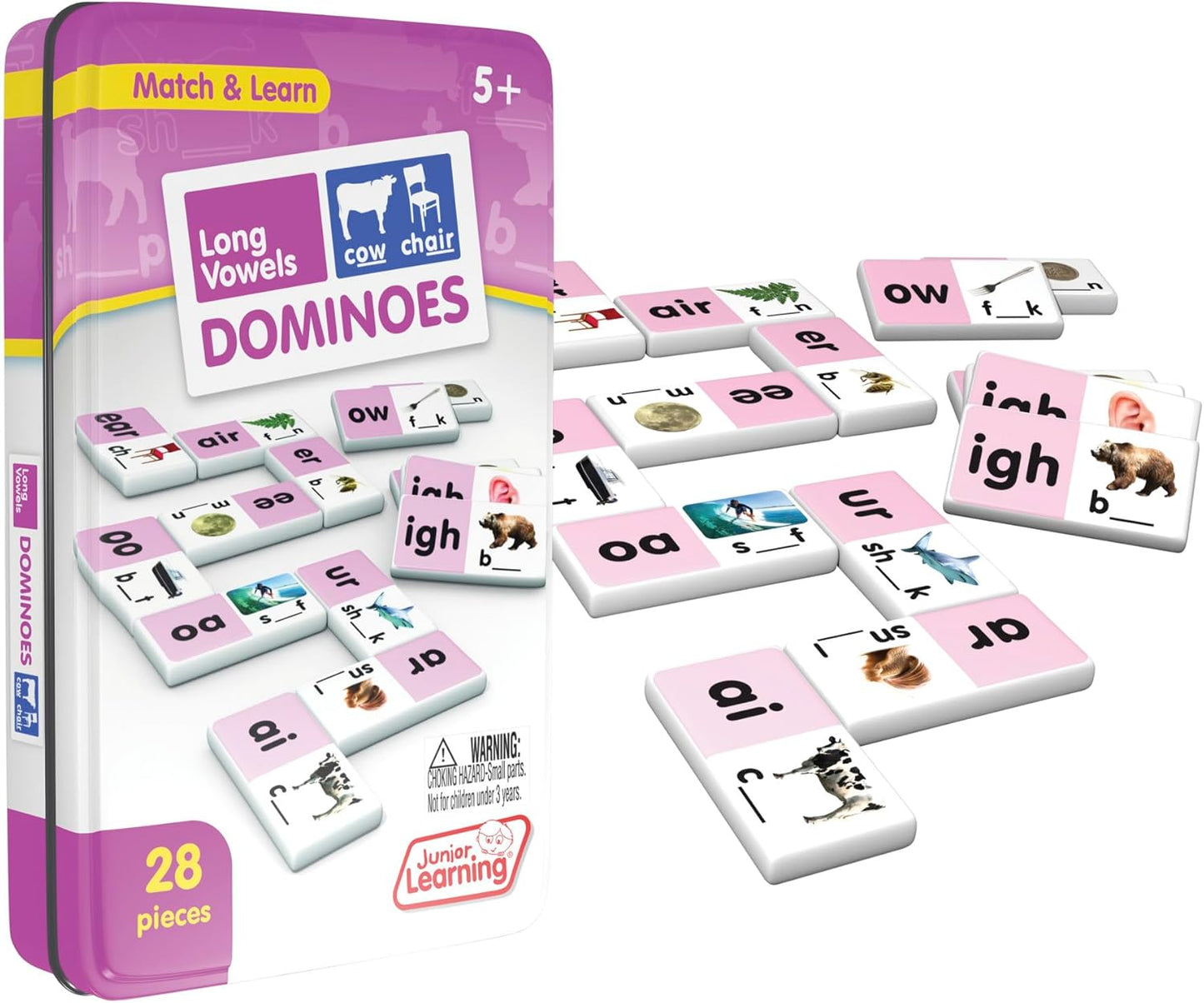 Junior Learning Long Vowel Dominoes Educational Action Games, Multi (JL495)