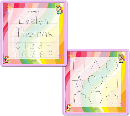 Kid's Name Tracing Board | Dry Erase Letter Tracing | Reusable Name Alphabet Tracing| Number Tracing | Personalized | Baby Unicorn Theme