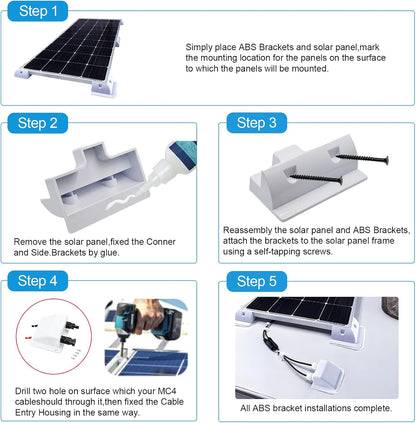 Solar Panel Mounts Bracket Set of 4pcs (White), Drill Free ABS Corner Roof Brackets Mounting Kit, Durable Solar Mount Rack Accessories for RVs, Trailers, Boats, Yachts, Vans, Carports