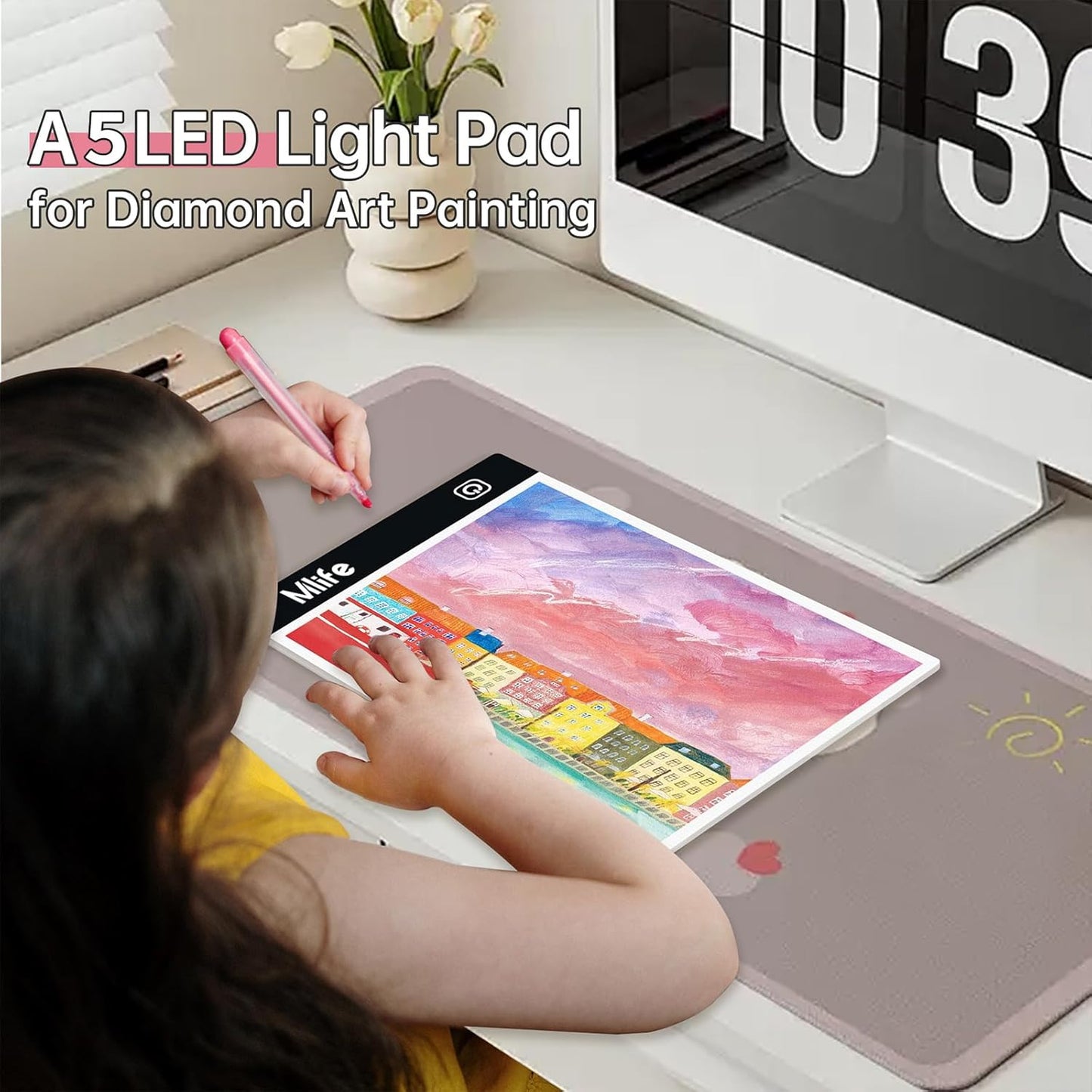 B4 LED Light Pad - Upgraded Diamond Art Light Box Dimmable Tracing Light Board, Sketching, Animation, Drawing Light Box with 4 Fasten Clips