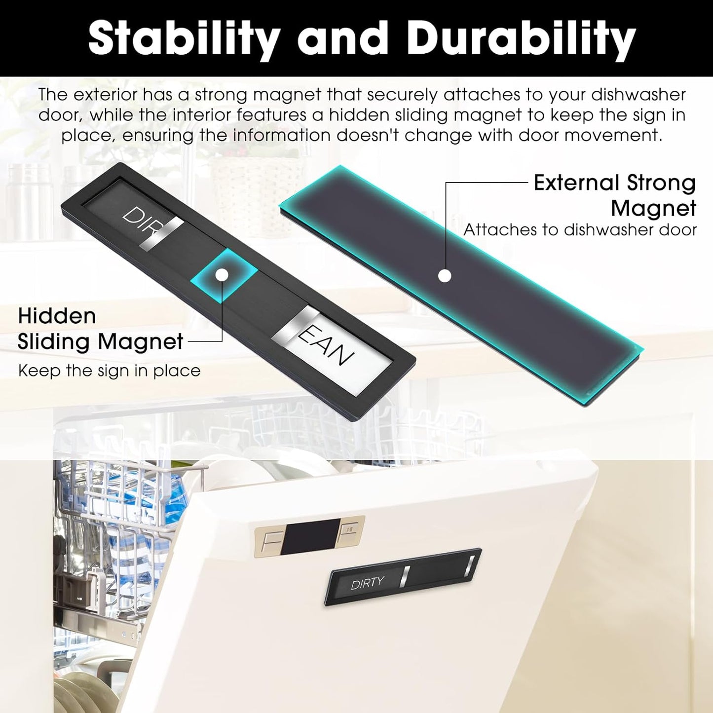 Clean Dirty Magnet for Dishwasher, Premium Stainless Steel, Dirty/Clean Speckled Design, Durable Magnet & Clear Indicators with Extra Tape (Silvery-Gray-01)