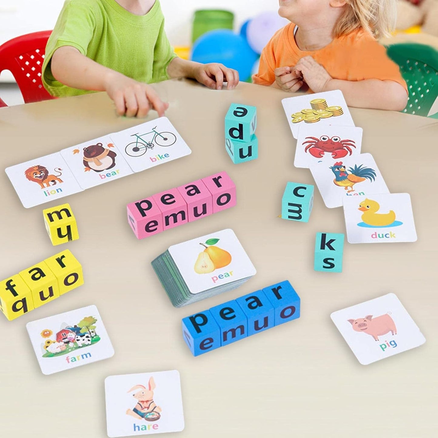 Almencla Spelling Toys Letter Spelling Block Wooden Vowel Reading Letters Toy for Boys Girls