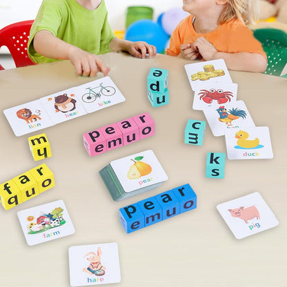 Almencla Spelling Toys Letter Spelling Block Wooden Vowel Reading Letters Toy for Boys Girls