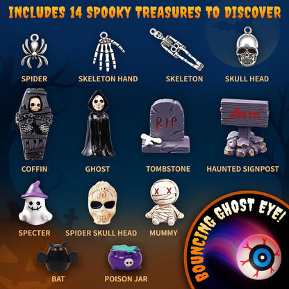 PIBEX Spooky Pumpkin Dig Kit – Excavation Science Kit with 14 Hidden Treasures (4 Metal Charms + 10 Creepy Minis) DIY Necklace Craft & Archaeology Adventure Toy for Kids Ages 6+
