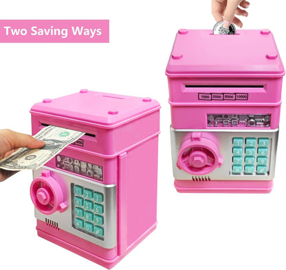 Piggy Bank Electronic Mini ATM for Kids Baby Toy, Safe Coin Banks Money Saving Box Password Code Lock for Children,Boys Girls Best Gift (Silver)