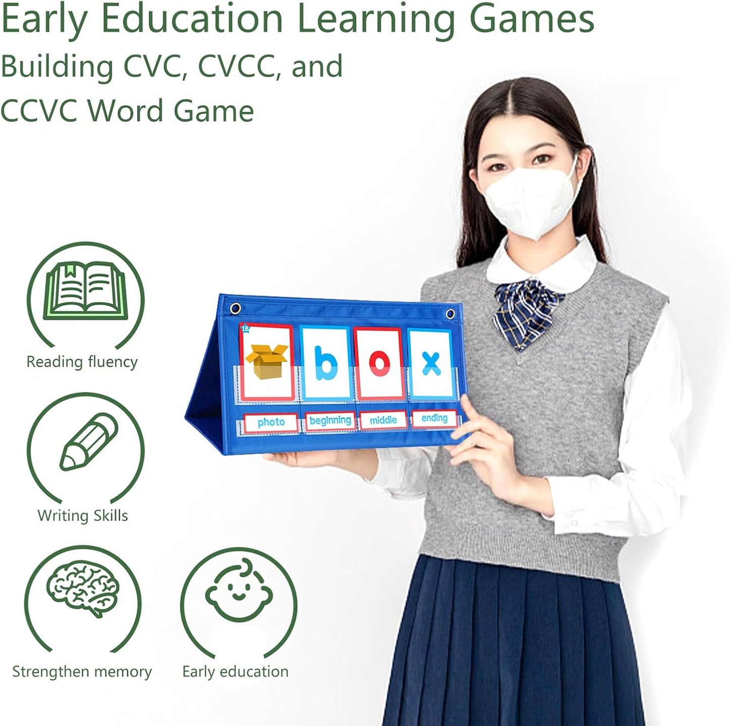 Word Building Desktop Pocket Chart Tent Cards Set CVC Words Phonics Games Chart Kindergarten Spelling Education Toy
