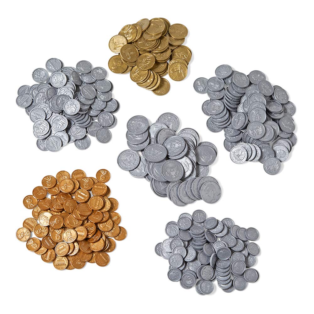 hand2mind Fake Money Coin Kit, Detailed Fake Coins, Prop Money, Toy Money, Play Money for Kids, Realistic Money, Pretend Money for Kids Learning, Play Money Set, Plastic Coins (Set of 500 Coins)