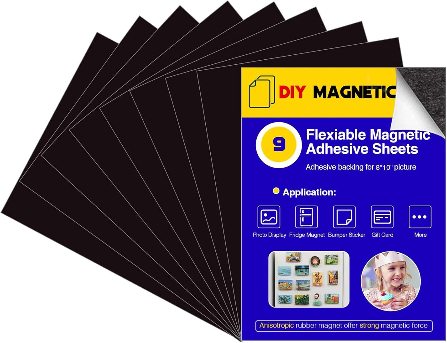 Adhesive Magnetic Sheets for Letter Size 8.5x11 (Pack of 8),Magnet Sheets with Self-Stick Adhesive for Home/Classroom/Office,Easy Cut DIY Paper Craft Magnet
