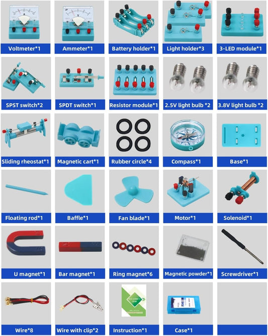 Electricity Circuit and Magnetism Experiment Kits, Electromagnetism Elementary Electronics, Various Electrical and Electromagnetic Experiments, Circuit kit
