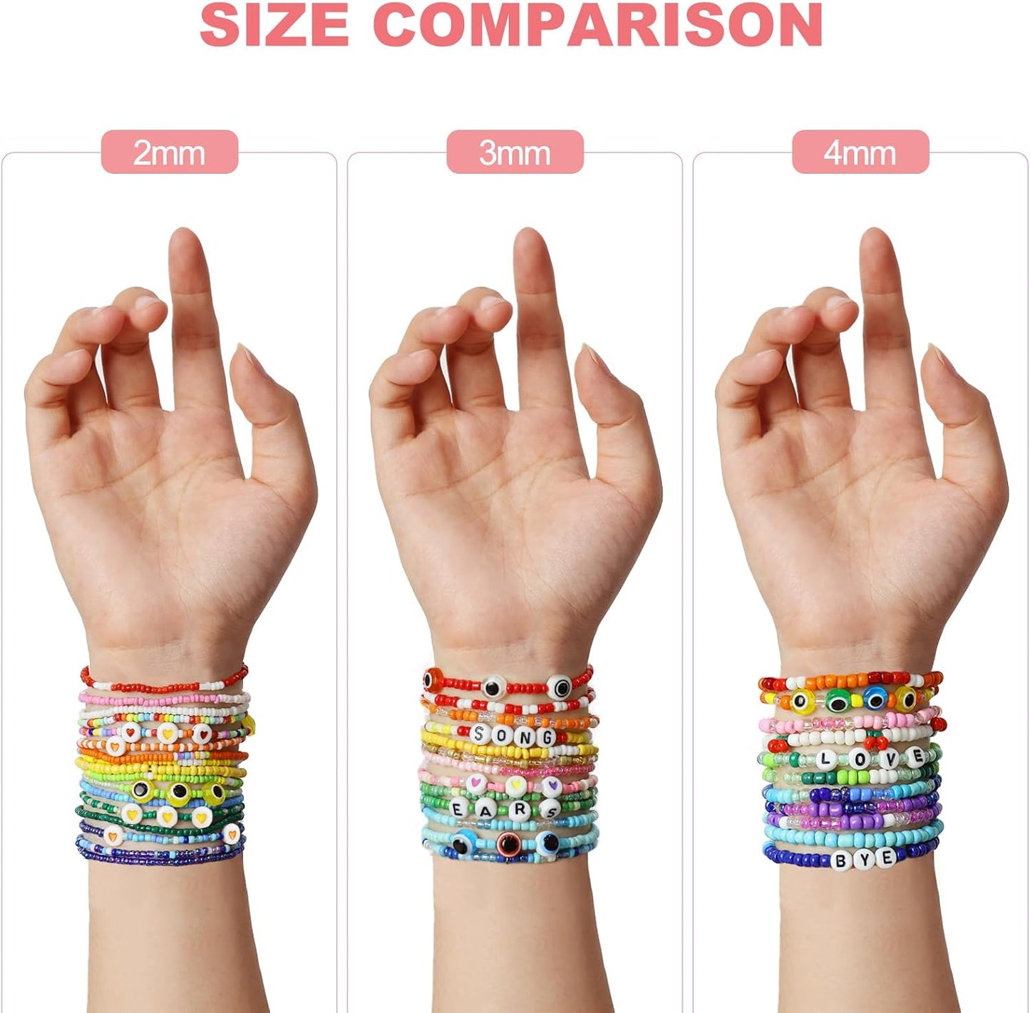 Redtwo 4mm Glass Seed Beads for Jewelry Bracelet Making Kit, Small Beads Friendship Bracelet Kit, Tiny Waist Beads with Letter Beads and Elastic String, DIY Art Craft Girls Gifts