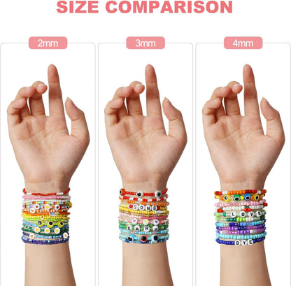 Redtwo 4mm Glass Seed Beads for Jewelry Bracelet Making Kit, Small Beads Friendship Bracelet Kit, Tiny Waist Beads with Letter Beads and Elastic String, DIY Art Craft Girls Gifts