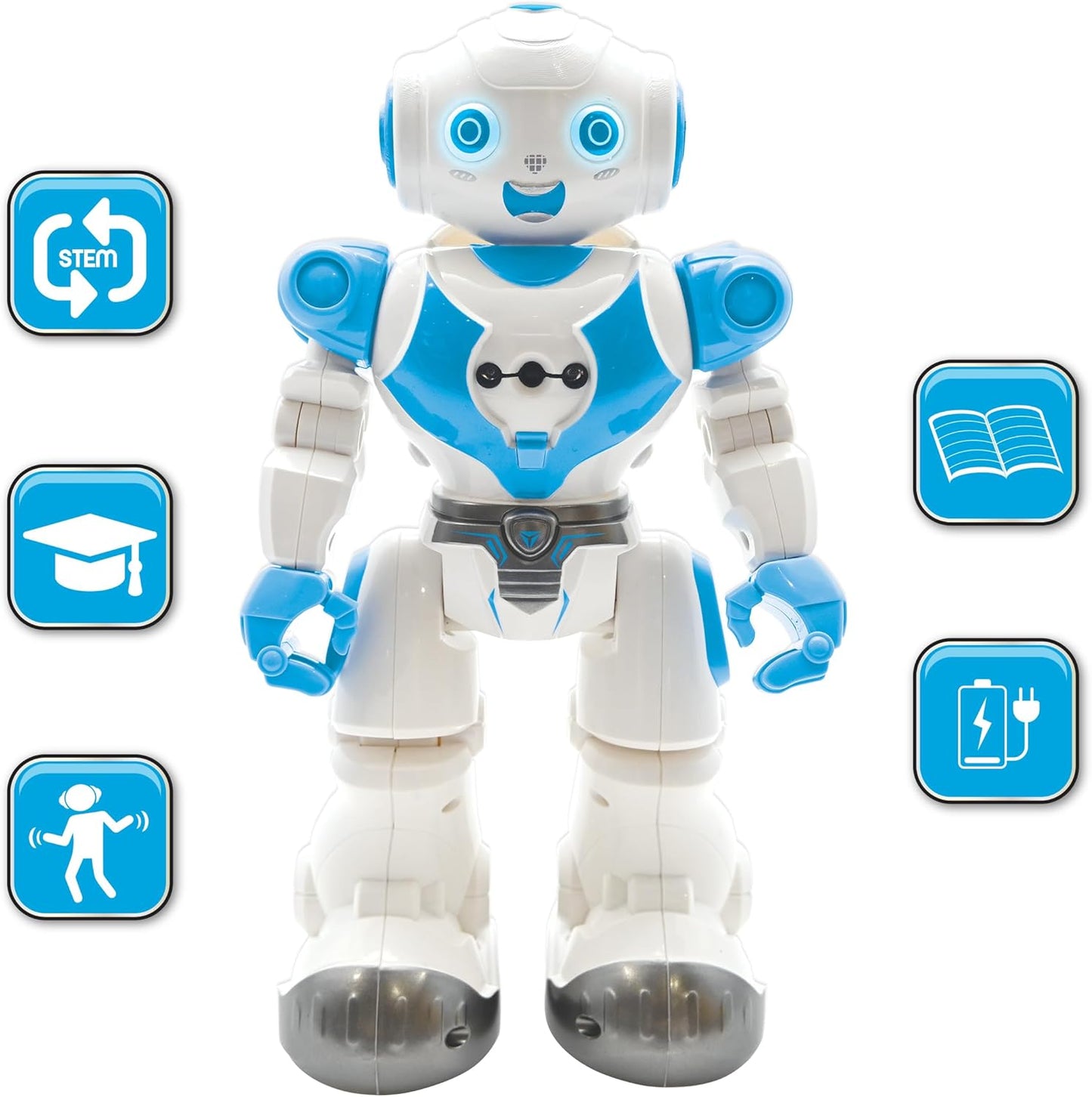 LEXiBOOK, Powerman Neo, My Robot Full of Technology, Remote Control and Gesture Control, Educational Activities in English, Programmable, Music and Dance, Sound and Light Effects, Blue/White, ROB18EN