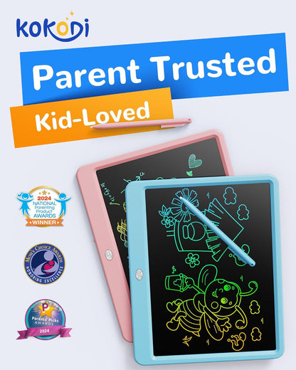 KOKODI LCD Writing Tablet, 12 Inch Colorful Toddler Doodle Board Drawing Tablet, Erasable Reusable Electronic Drawing Pads, Educational and Learning Toy for 3-6 Years Old Boy and Girls(Blue)