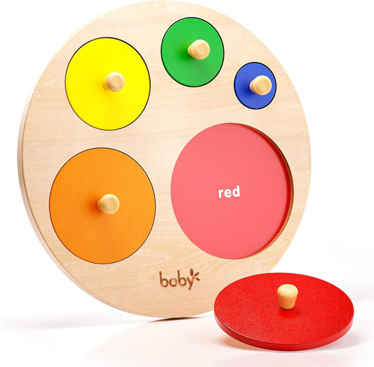 Boby Shape Color Puzzle for Toddlers 1-3, Montessori Learning Toys for 1 + Year Old Girl, Jumbo Knob Wooden Pegged Chunky Shapes Puzzles for Kids Ages 3, Baby Educational Toys 12-18-24 Months Boys