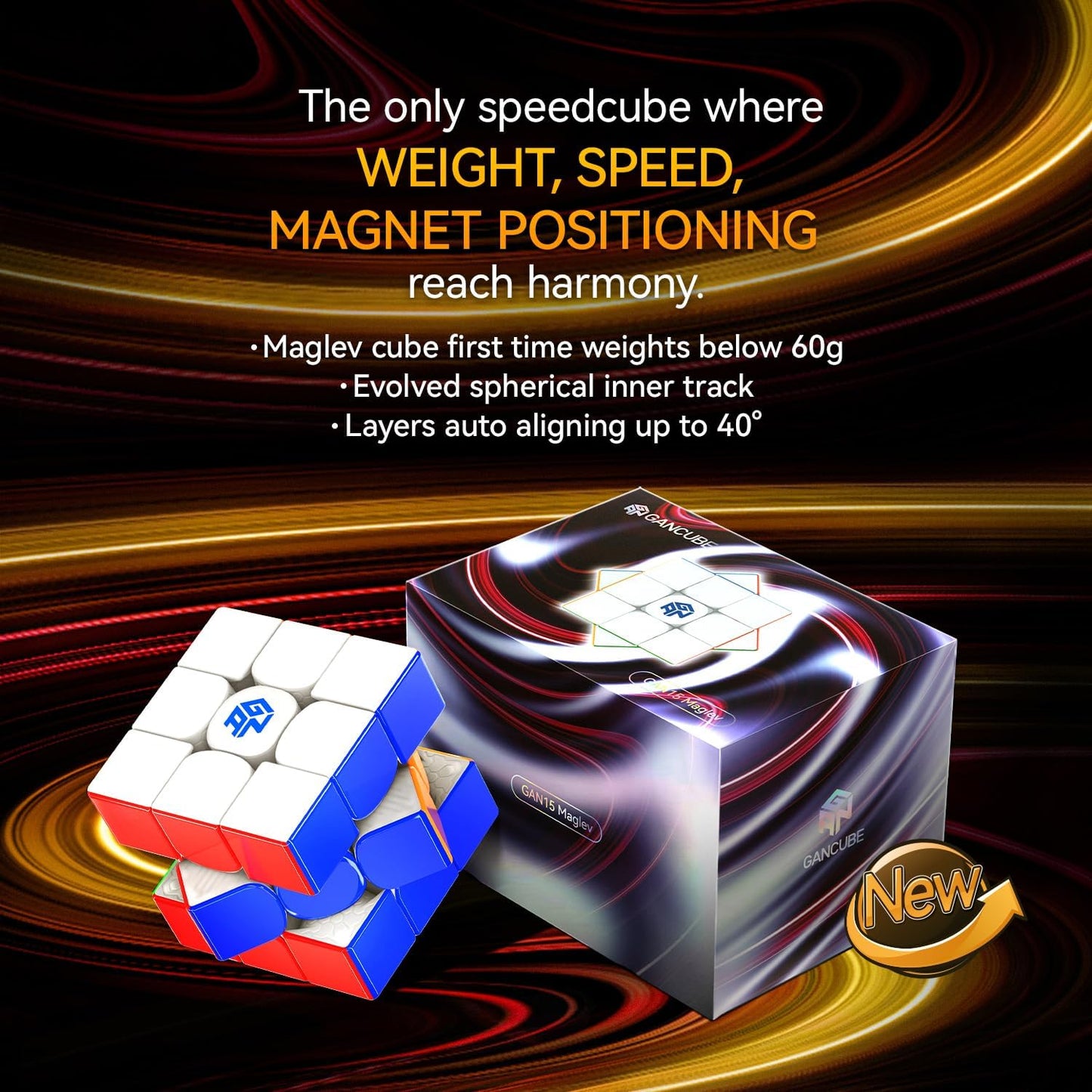 GAN 15 Maglev Speed Cube 3x3, GAN Magnetic Cube Perfectly Combines Weight, Magnet and Structure, 58.6g Ultra-Lightweight, Brain Teasers Puzzle Cube for Kids Adults, Flagship Speedcube Frost Version
