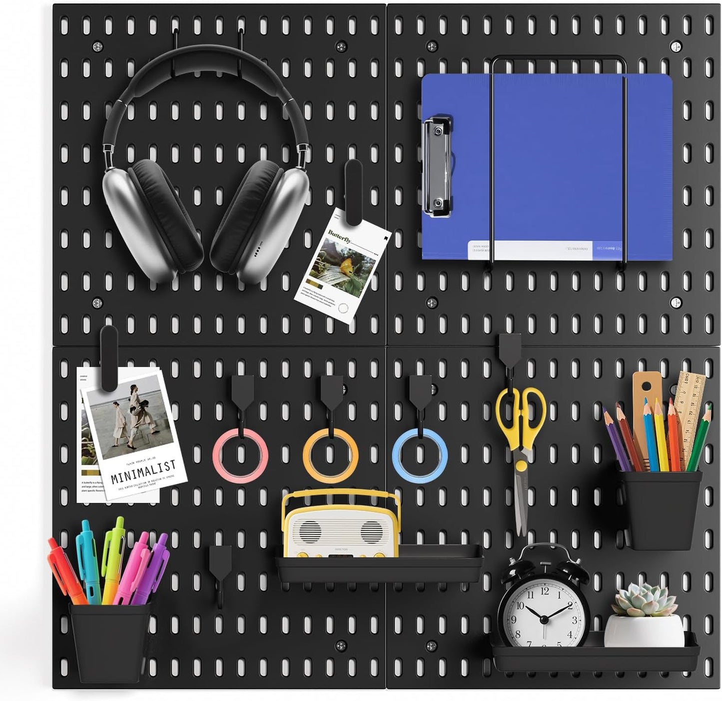Wall Mount Pegboard Kit - 4 Panels & Accessories, Heavy Duty Modular Organizer for Home, Office, Craft Room & Kids Storage, Space-Saving 11.8"×11.8" DIY Tool Board‌