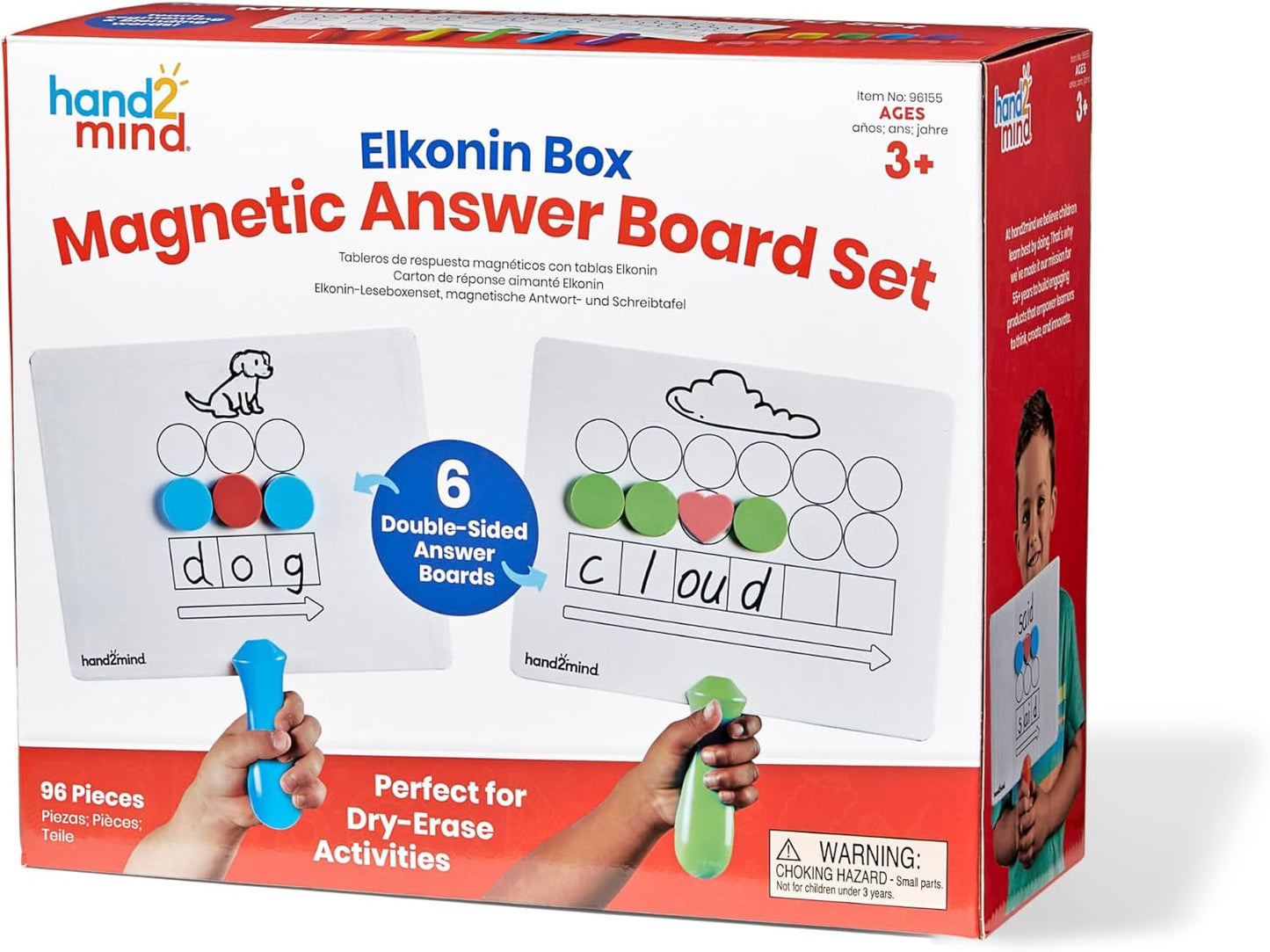 hand2mind Elkonin Box Magnetic Answer Board, Word Mapping Paddles, Elkonin Boxes Dry Erase Blending Board, Phonemic Awareness, Phonics Manipulatives, Science of Reading Classroom Materials (Set of 6)
