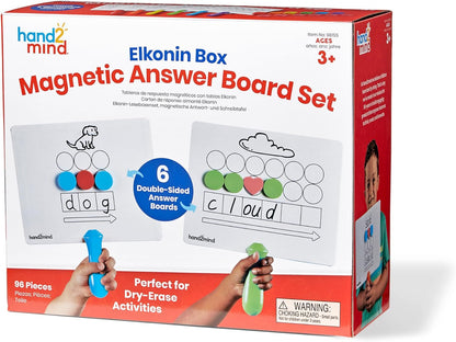 hand2mind Elkonin Box Magnetic Answer Board, Word Mapping Paddles, Elkonin Boxes Dry Erase Blending Board, Phonemic Awareness, Phonics Manipulatives, Science of Reading Classroom Materials (Set of 6)
