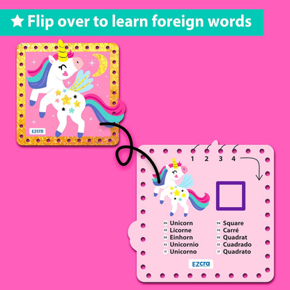 KRAFUN My First Lacing Cards Kit for Toddlers & Kids Age 3+, 10 Safari Animal Arts & Crafts Projects, Fine Motor Skills Toys with Lion Monkey Elephant Tiger Giraffe Hippo Zebra Bear