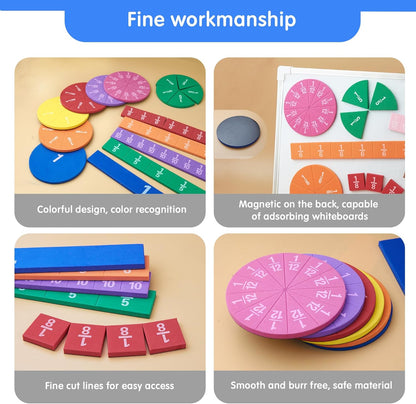 TOMMYHOME Magnetic Fraction Tiles for Kid's Maths Classroom Toys.Standing Teaching aids for Primary classrooms.Help Kids Learn Fractions (R+Rectangular)