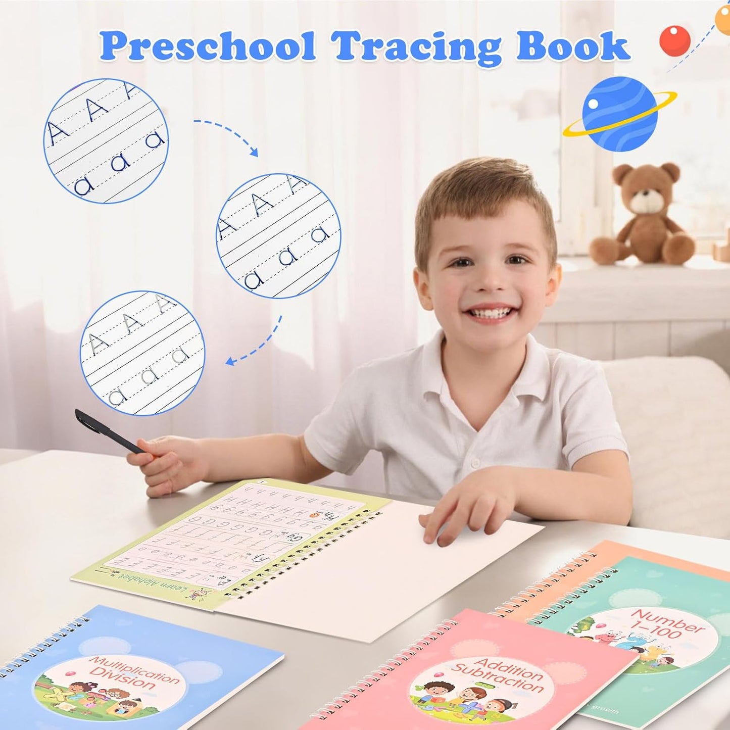 AALGO Handwriting Book Practice for Kids,Reusable Grooved Handwriting Books, Writing Practice for Kids Age 3-5