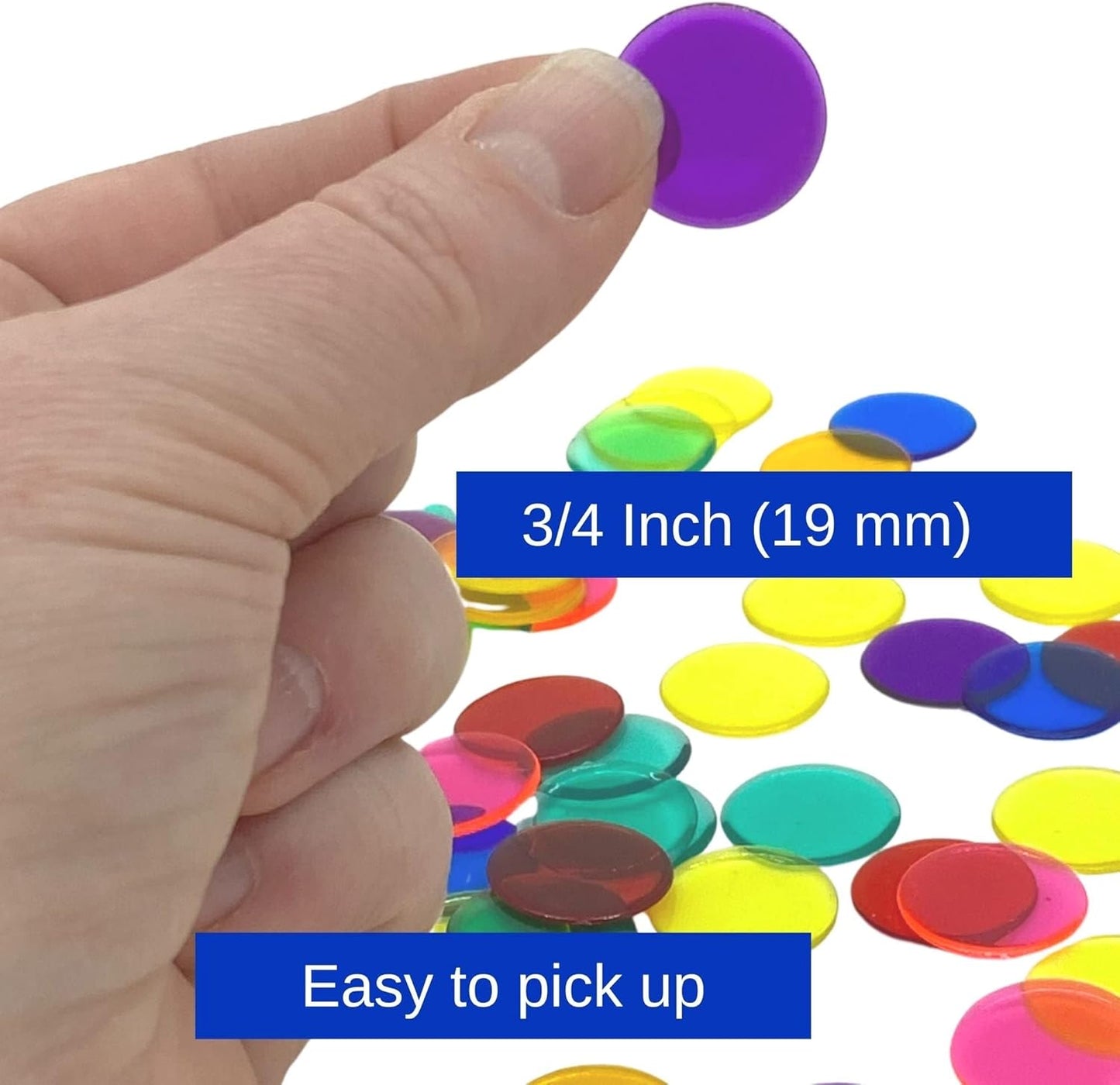 MR CHIPS Plastic Bingo Chips for Games 500 Count Bag - Solid and Transparent Colors Counting Green 3/4 Inch