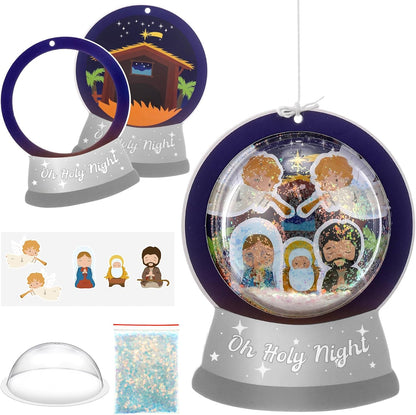 Threehoney 24 Pack Easter Nativity Craft Kit for Kids Toddler Jesus Birth Advent DIY Snow Globe Hanging Ornament with Glitter Sequin Paper Religious Holiday Classroom Decor(Joy,Silver)